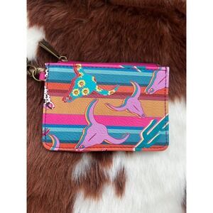 Catchfly Studio Western RFID Card Case Wallet Longhorn Skull Cactus Stripe